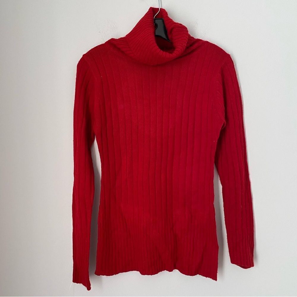 Chicoree Women’s Turtle Neck Ribbed Knit Long Sleeve Red Sweater